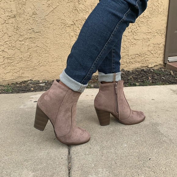 Shoes - Taupe Faux Suede ankle booties
